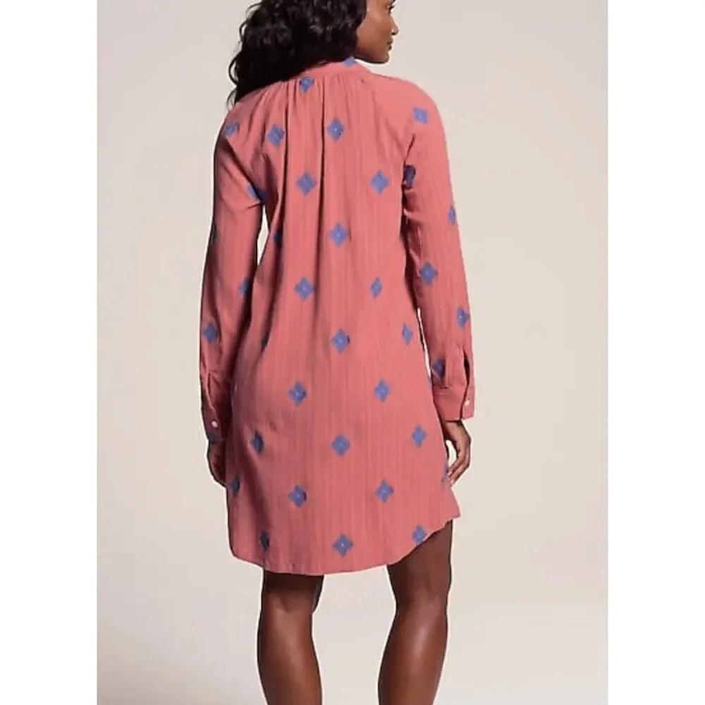 J. Jill Pure Jill Embroidered Shirtdress CoralBlue Small Cotton Boho Cottagecore